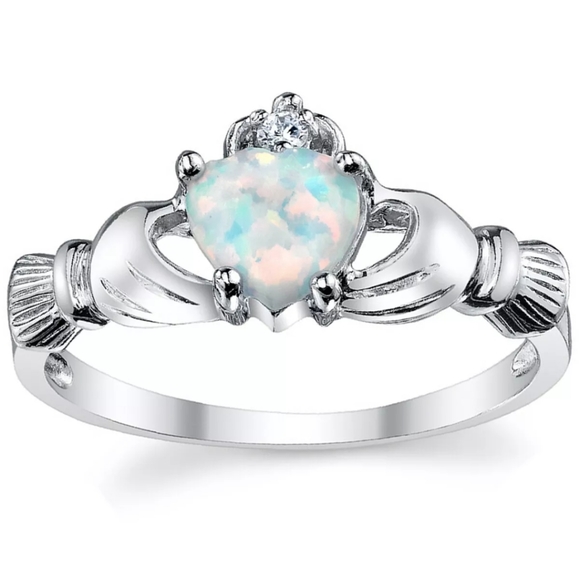New Heart Shape Opal Silver Claddagh Ring. - Picture 1 of 9